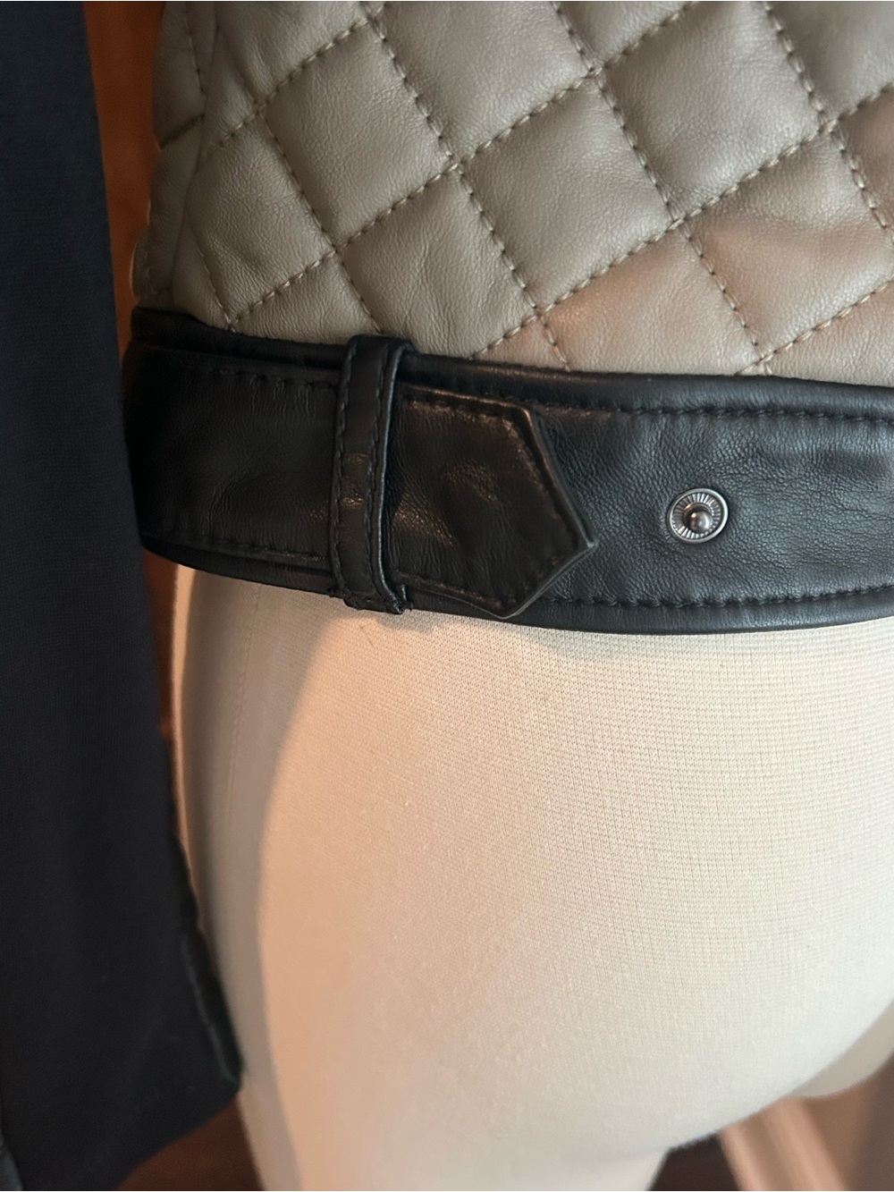 BCBGMAXAZRIA Mossy-Beige Lamb Leather Quilted Moto Jacket, Ladies XS - Picture 6 of 16